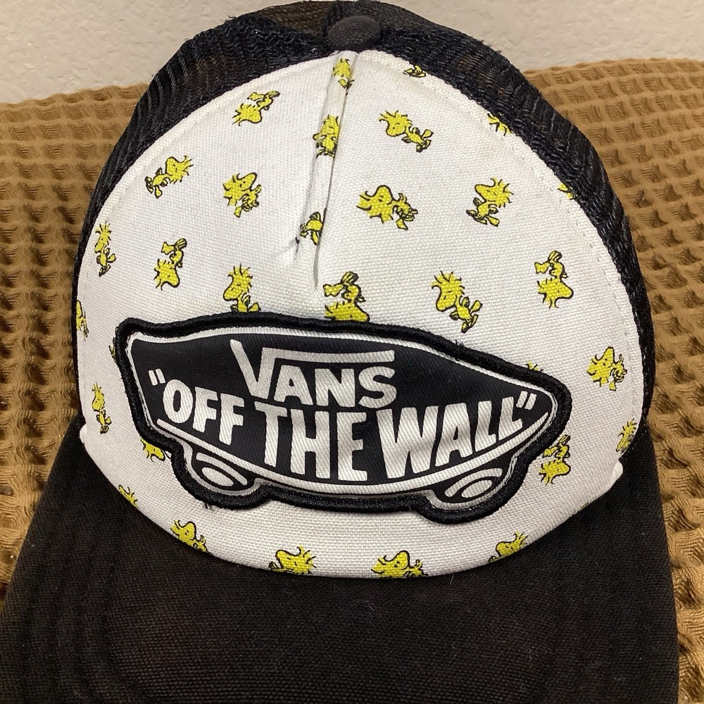 Vans Off The Wall Hat Cap Mens One Size Black Mesh Peanuts Schulz Woodstock - Picture 2 of 6